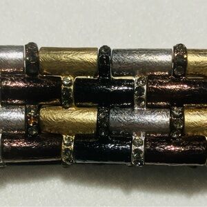 Tri-Tone Textured Stretchy Link Bracelet - Gold, Silver, Copper